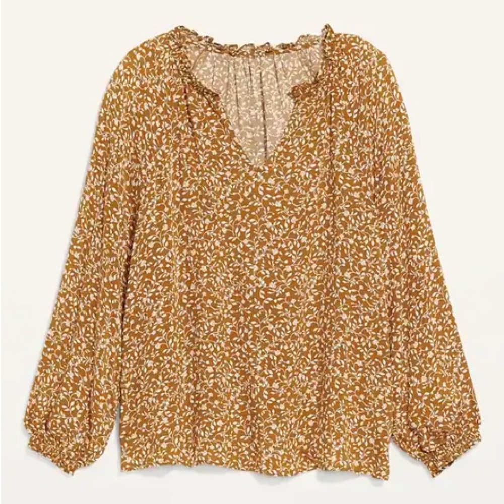 Floral Split Neck Long Sleeve Blouse